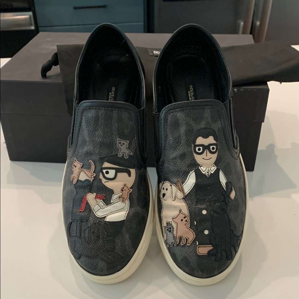 Dolce & Gabbana Black and White Artistic Sneakers